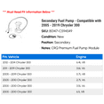 thumbnail image 2 of Secondary Fuel Pump - Compatible with 2005 - 2019 Chrysler 300 2006 2007 2008 2009 2010 2011 2012 2013 2014 2015 2016 2017 2018, 2 of 2