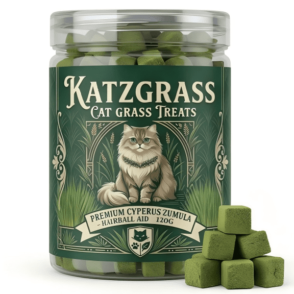 Hackerdom Freeze Dried Cat Grass Treats for Indoor Cats, Natural Hairball Remedy & Dental Cat Treats