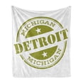 thumbnail image 1 of Detroit Soft Flannel Fleece Throw Blanket, Aged Grunge Detroit Michigan Stamp Retro Design with Stars Tourism Travel, Cozy Plush for Indoor and Outdoor Use, 50" x 60", Olive Green White, by Ambesonne, 1 of 6