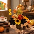 thumbnail image 4 of Mini Artificial Thanksgiving Pumpkin Maple Leaf Potted Plants, Realistic Fall Autumn Greenery Tabletop Ornament, Small Faux Plants Decor for Home Office Desk Indoor Holiday, 4 of 7