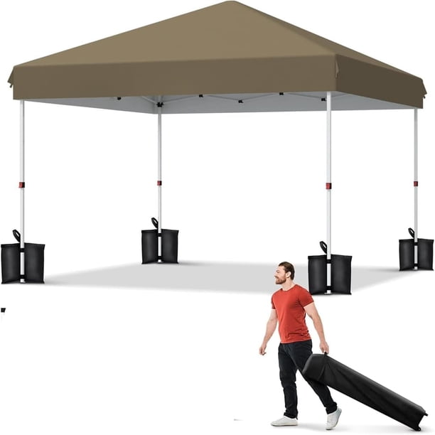 10x10 pop-up canopy tent: portable rolling bag, 4 weight bags, 3 adjustable heights, quick-abiertos outdoor tent