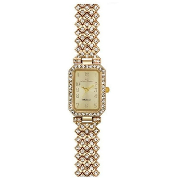 30mm Montres Carlo Women Fashion Crystals Dress Bracelet Luxury Watch Analog (Gold)