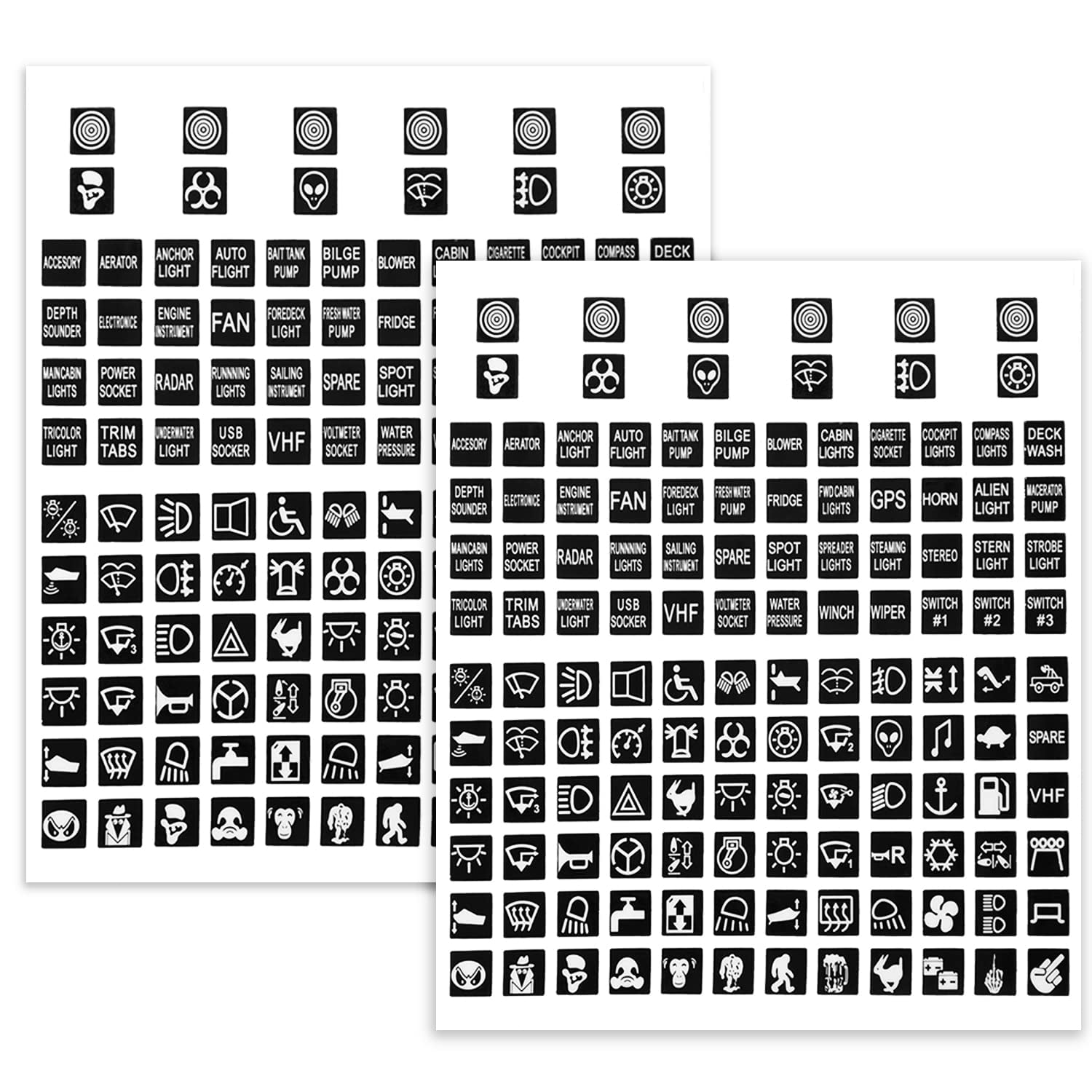 mankk 2 Set 132PCS Rocker Switch Label Decal DIY Night Glow Graphic