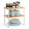 thumbnail image 1 of 2 Pack Cabinet Organizer Shelf, Kitchen Counter Shelves, Kitchen Storage, Spice Rack, Stackable, Expandable, Metal and Engineered Wood, Cloud White and Natural Beige, 1 of 8