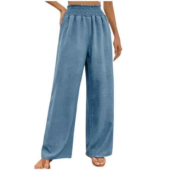 Quinlirra Women's Pants Suit Women's Solid Color Drawstring Pocket Ruffled Casual Sports Pants