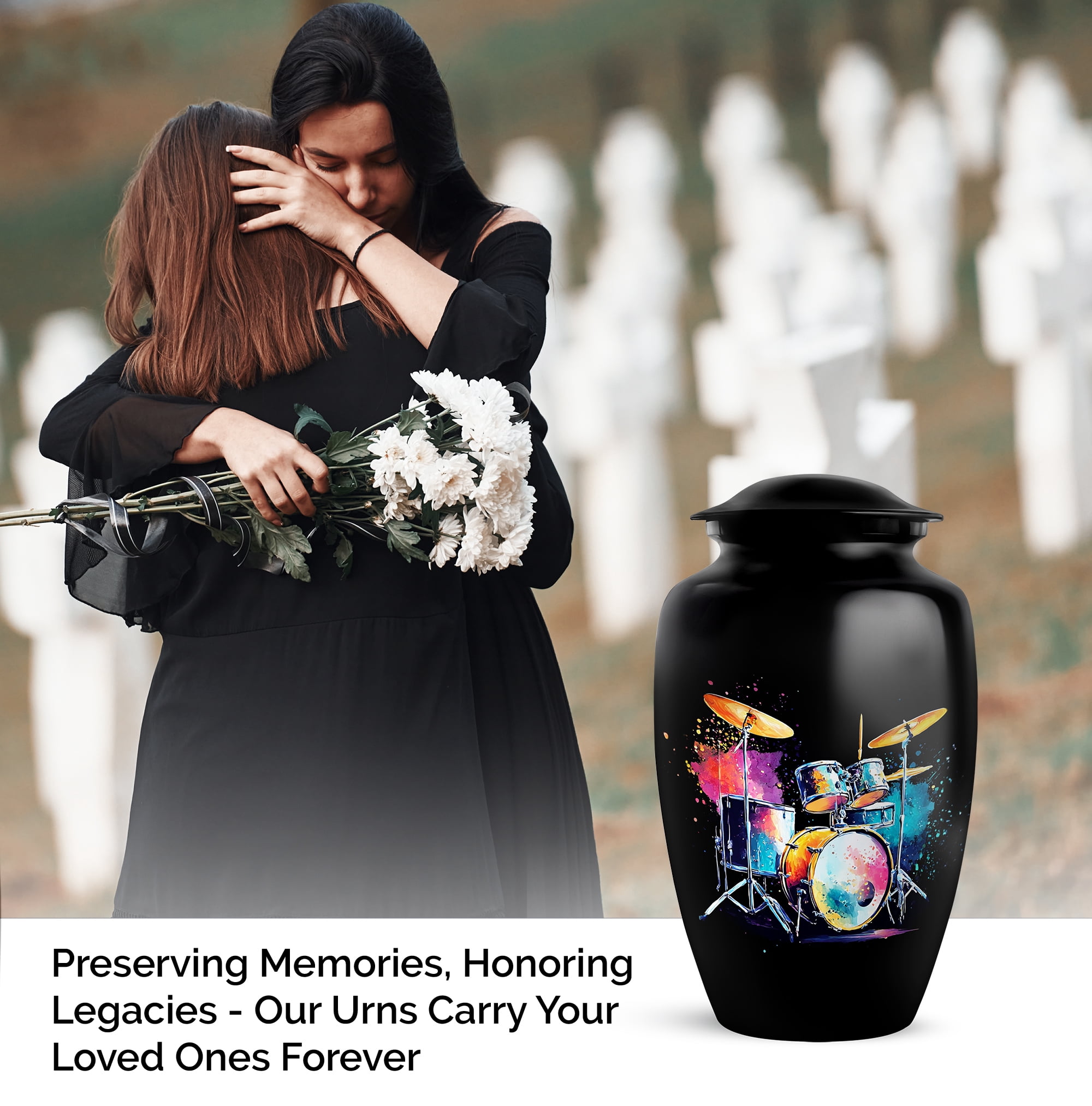 Drummer Cremation Urn, Large Urns For Ashes Adult Male, Musical Tribute Urns For Human Ashes, Drum Set Themed Cremation Memorial Urn For Musicians, Decorative Rhythm (Size, 10 Inch, 1 Pc)