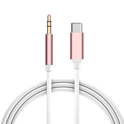 Cable Auxiliar USB-C a Jack 3.5mm Adaptador de Audio 1m Para iPhone 15/16, Android, Galaxy – Color Rosa