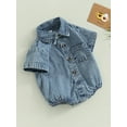 thumbnail image 5 of Infant Boys Girls Denim Romper Solid Color Short Sleeve Turn-Down Collar Baby Jumpsuits Summer Buttons Casual Bodysuits 0-18 Months, 5 of 10