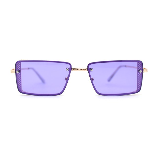 Lunettes de Soleil Mode Rectangulaires en Métal de Luxe Pimp avec Visière Latérale Or Violet
