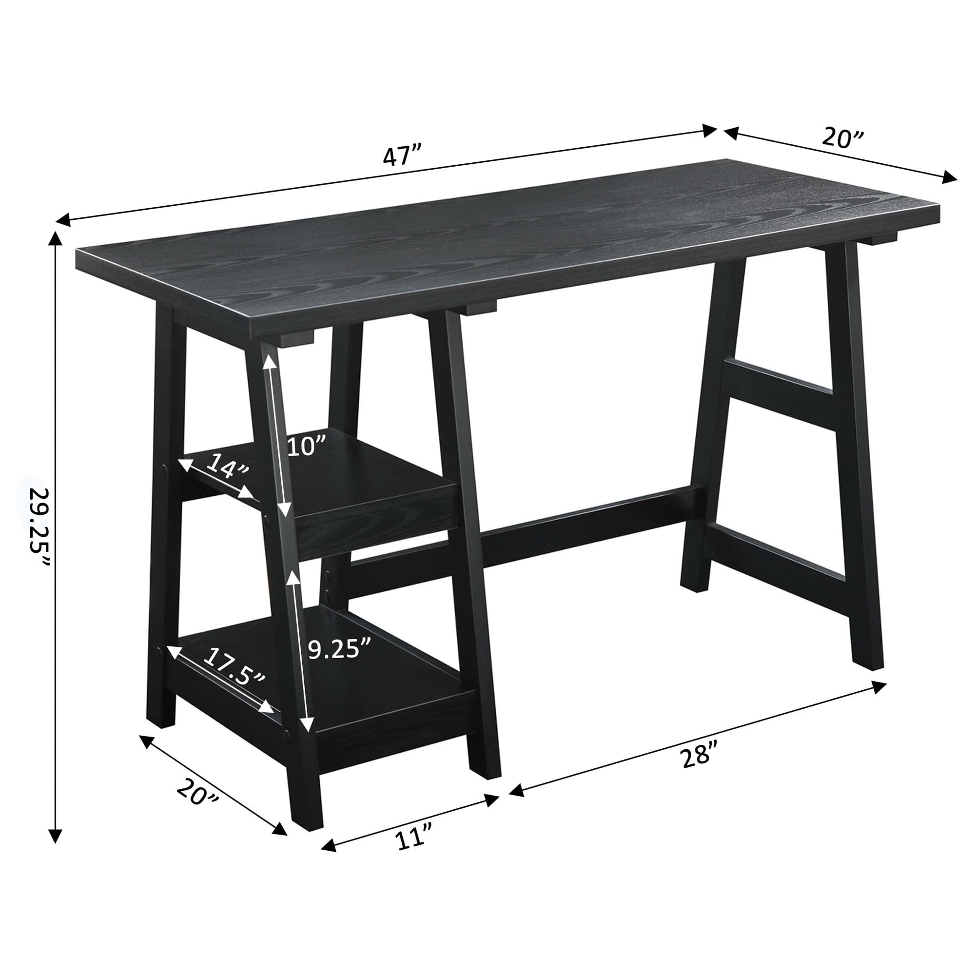 Convenience Concepts Designs2Go 29.25" Tall Trestle Desk with Shelves, Black