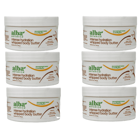 Alba Botanica Intense Hydration Whipped Body Butter with Shea, Cocoa & Kukui Nut Butters, 6.5 oz Pack of 6