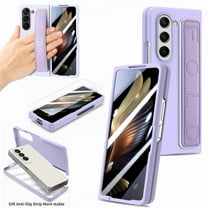 Compatible with Samsung Galaxy Z Fold 5 Case with Strap, Anti-Scratch Shockproof PC Wristband Cover Thin Protective Case for Samsung Galaxy Z Fold 5 5G Phone Case for Women Men, Purple
