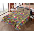 thumbnail image 4 of Ambesonne Hippie Emoji Fitted & Top Sheet Set with Shams, Funk Floral Groove Art, Magenta Apple Green, 4 of 5