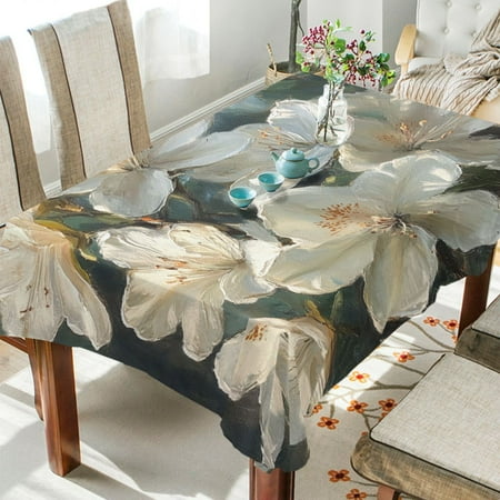 

BZSMCE Square Tablecloth White Flowers Blooming Pattern Tableclothes