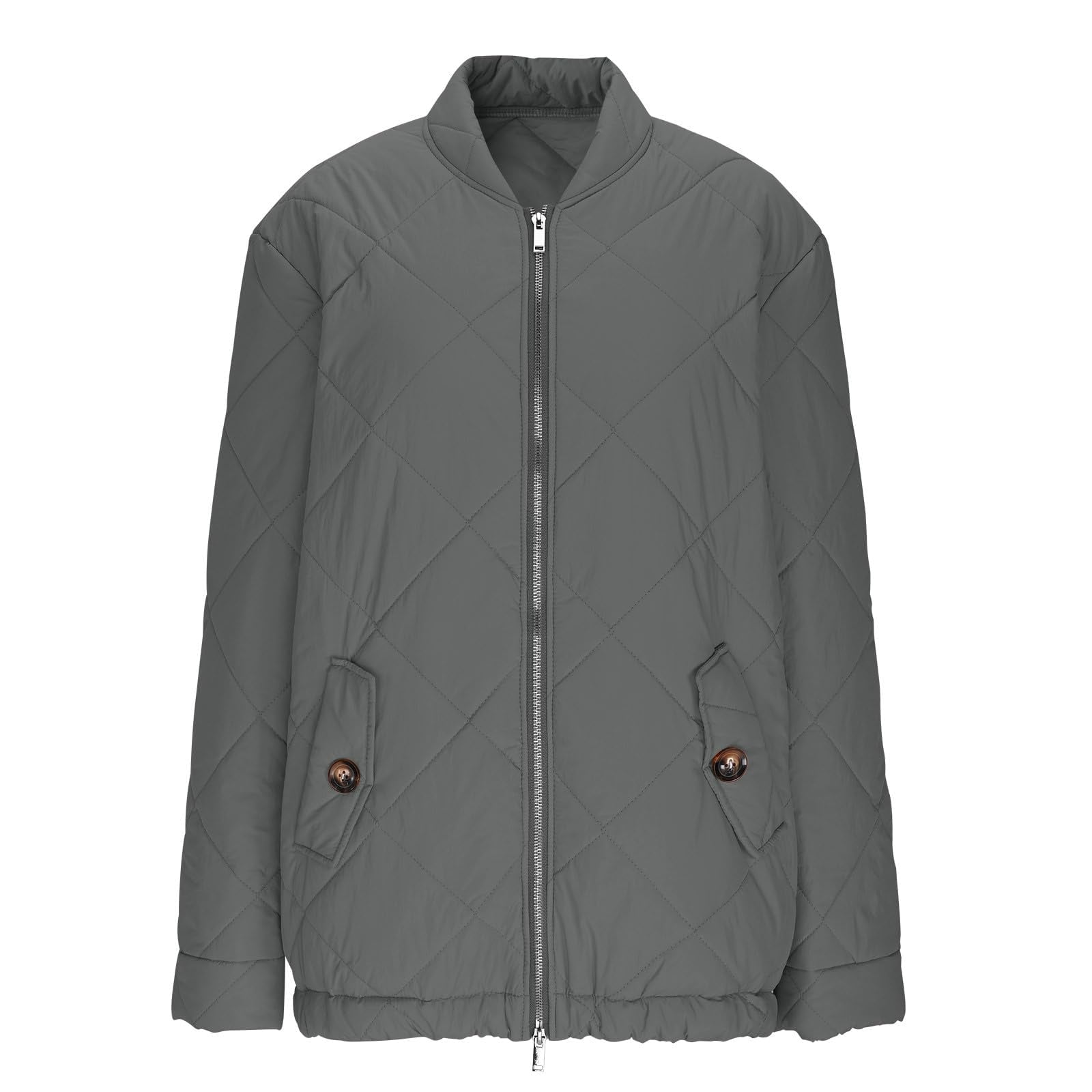 Women's Diamond Quilted Crop Jackets Lightweight Casual Bomber Jacket Warm Winter Zip Up Short Coats with Pockets