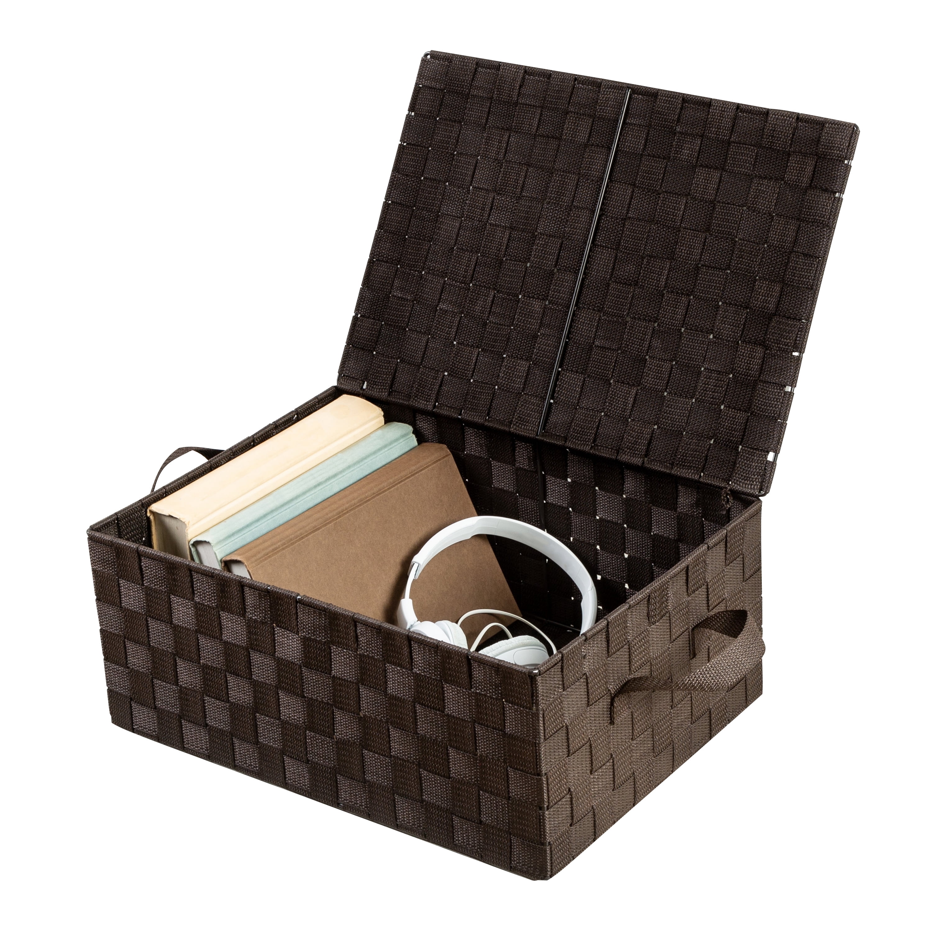 Honey-Can-Do Woven Box With Hinged Lid, Espresso
