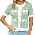 thumbnail image 2 of Fartey Cardigans Sweaters for Women Dressy Casual Short Sleeve Button Down Cardigans Cropped Lightweight Crew Neck Elegant Sweaters, 2 of 4