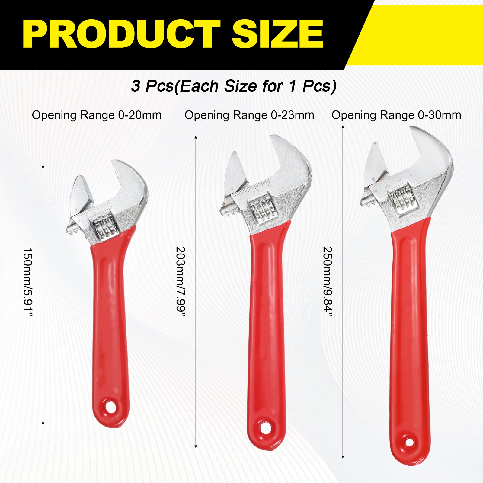 Uxcell 3pcs Adjustable Wrench 6/8/10" High Carbon Steel Industrial Wide Jaw Wrench Adjustable Repairs Spanner Tool with Graduated Scale for Home Garage Workshop Plumbing, Red