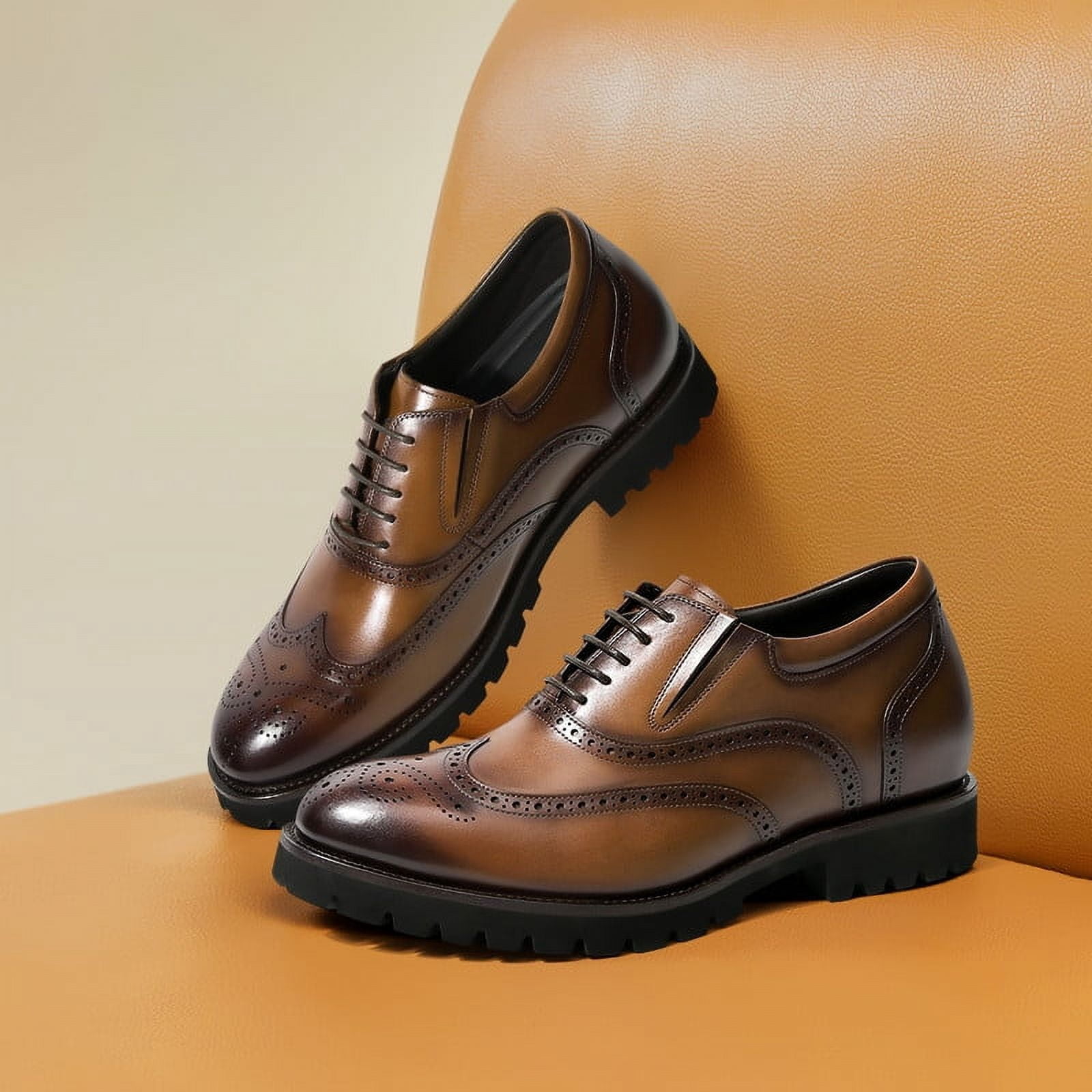 CHAMARIPA Wingtip Oxford Elevator Dress Shoes Brown Leather Brogue 265 8/8.5 CHAMARIPA Dress Elevator Shoes For Men Height Shoes Premium  main image 3