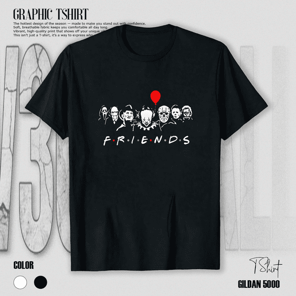 Horror Friends Scary Movie Villains Graphic Halloween Gift Unisex T-Shirt V17515, up to size 5XL