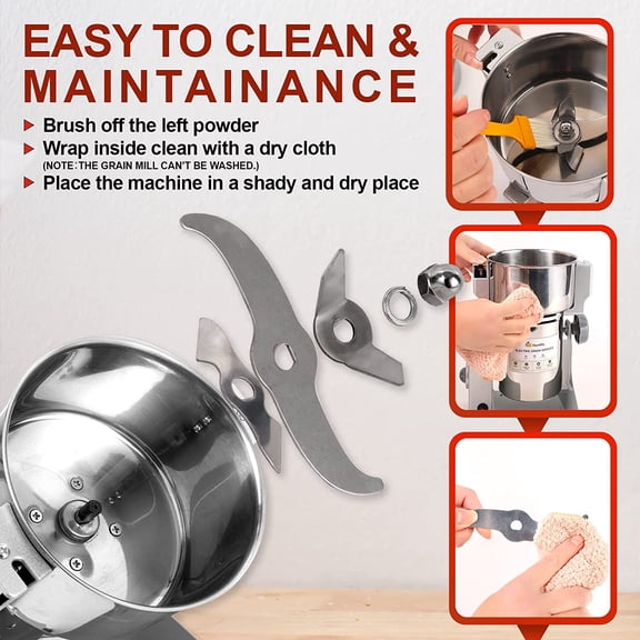 Electric Grain Mill 10.6oz/300g Commercial Grain Grinder Stainless Steel Powder Grinding Machine 25,000rpm Pulverizer for Spice/Coffee/Flour/Pepper/Herb Superfine (300g, Standing)