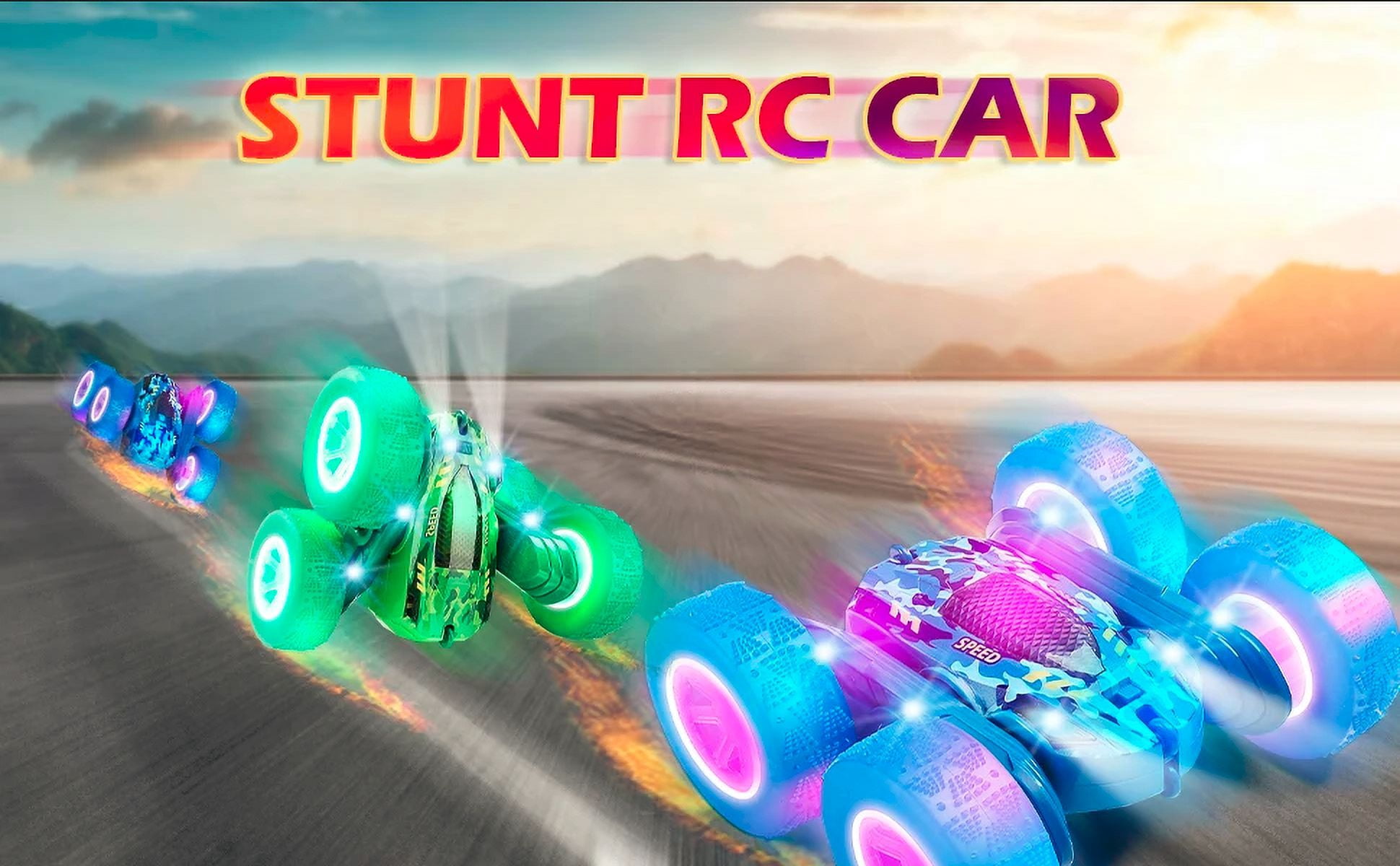 Roofworld 2.4G RC Stunt Cars Double Sided Flip Remote Control 360 Rotation off Road Rc Drift Blue