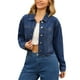 thumbnail image 4 of CHAQUETA DE JEAN CORTA DE MANGA LARGA CON HEM FRANQUEADO PARA MUJERES INSPIRADA EN CHIC TAMAÑO S AZUL OSCURO, 4 of 5