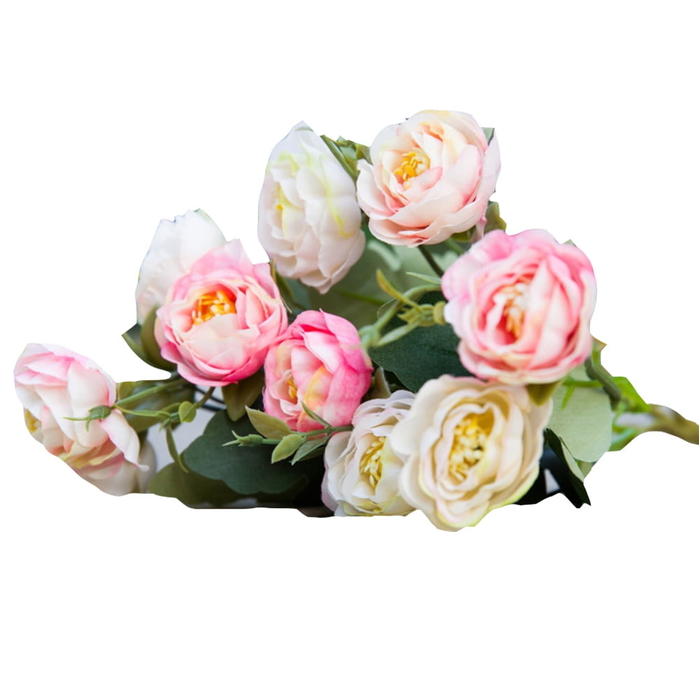 10 Heads Artificial Flower Camellia Silk Bouquet Fake Wedding Home Party Decor 