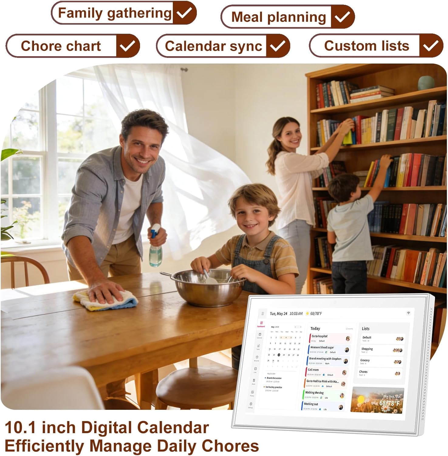 10.1 Inch Smart Digital Calendar – HD Touchscreen Family Planner & Calendar with Chore Chart & Meal Planner