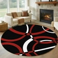 thumbnail image 2 of Round Rugs 6 Ft, Red Geometric Non Slip Area Rugs for Kitchen Bedroom Entryway, Vintage Abstract Stripes Aesthetic Art Washable Carpet Runner Rug Floor Mats for Bedroom Home Decor, 2 of 9