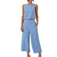 thumbnail image 5 of GILIGEGE Linen Sets for Women 2 Piece Summer Women Suit Fashion Comfortable Vest and Long Pants Solid Color Top Set Suit Wide Leg Pants Tracksuit Lounge Matching Sets Sky Blue M, 5 of 8