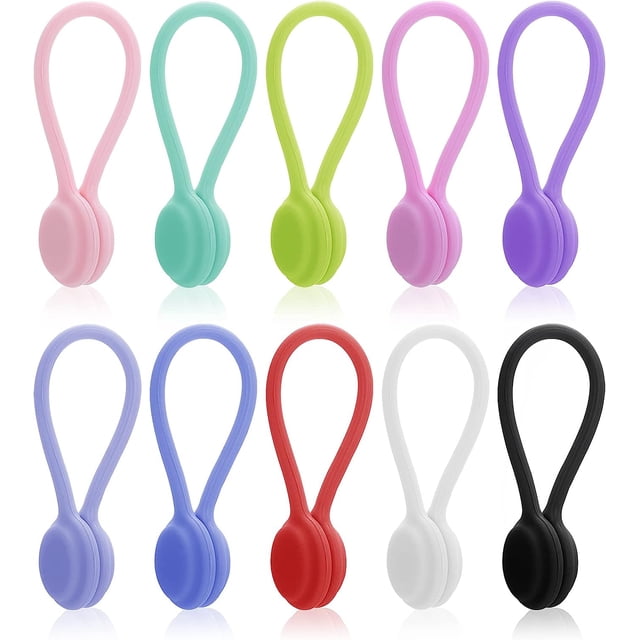 10 PCS Magnetic Cable Ties Silicone Cable Clips Cord Organizer Reusable Magnetic Cord Ties USB Cable Manager for Office, School, Home