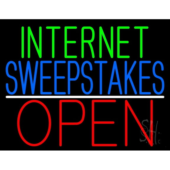 Internet Sweepstakes Open LED Neon Sign 15 x 19 - inches, Clear Edge Cut Acrylic Backing, with Dimmer - Bright and Premium built indoor LED Neon Sign for Computer & Electronics store decor.