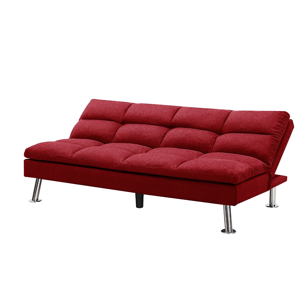 Kepooman Mid Century Modern Futon Sofa Sleeper Bed, Red Kepooman Mid Century Modern Futon Sofa Sleeper Bed, Red
