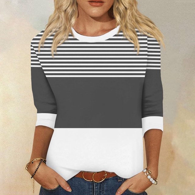 Mefallenssiah Blouses pour Femmes 2024 Mode Blouses Amples Imprimées T-Shirt à Manches 3/4 Col Rond