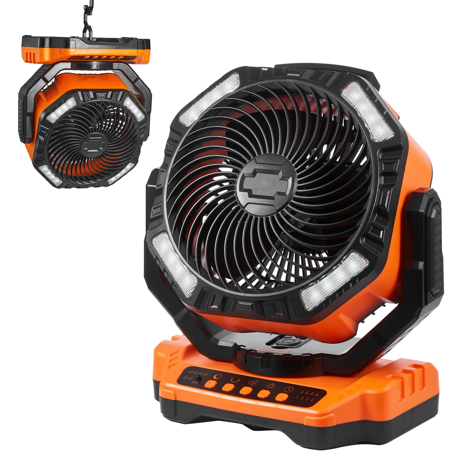 SKYSHALO 13 inch Camping Tent Fan, 2000mAh Portable Fan with Hook for Tents, Rechargeable Auto Oscillating with LED Lantern 4 Speeds Adjustable, Swivel Timer