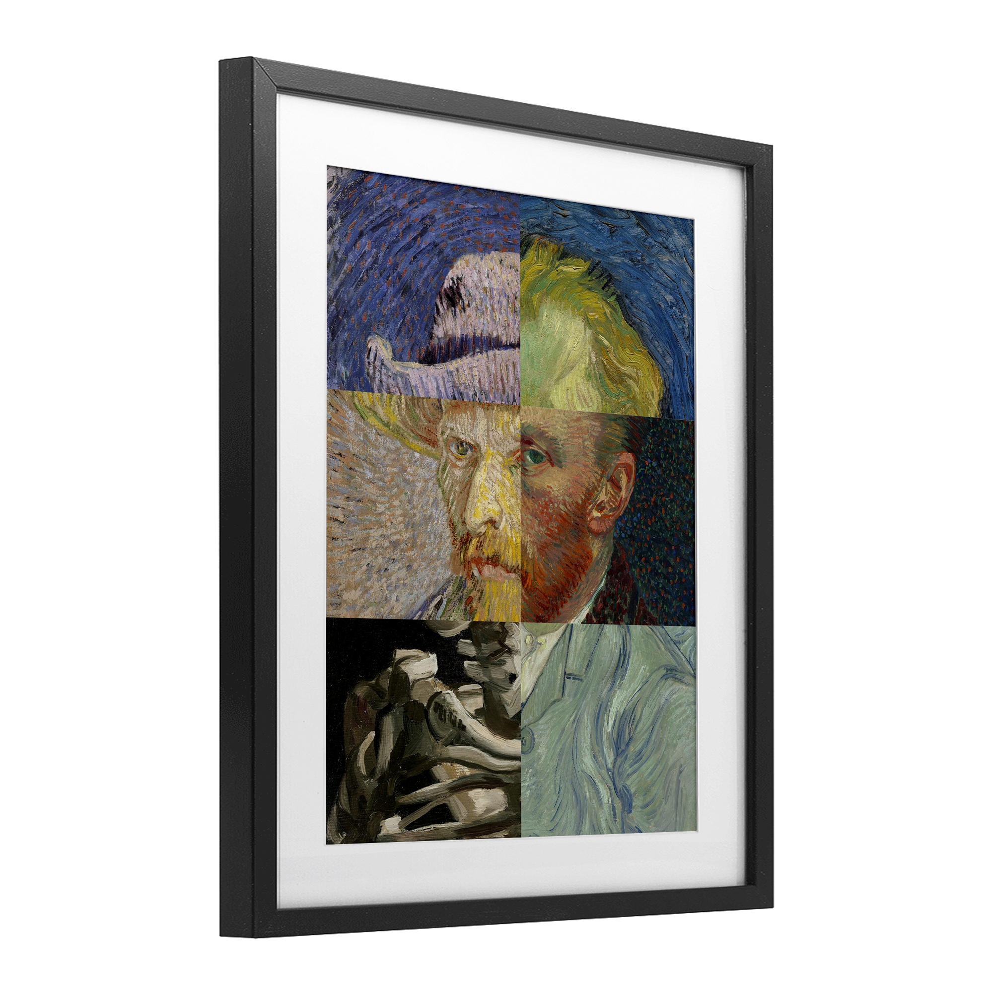 Collaged Van Gogh Portraits Black Framed Print Under Glass, design by Masters Redux