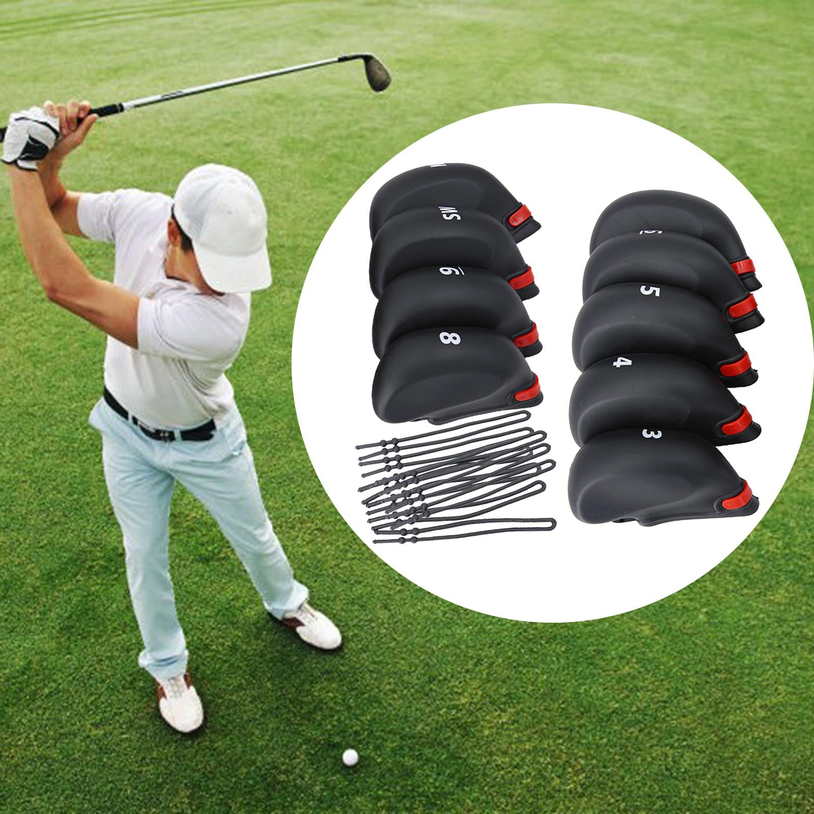 Axioma 9 Pieces Deluxe Golf Driver Headcover Accessories Set Leather Protector Waterproof
