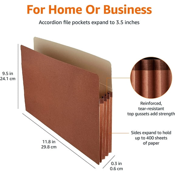 Expanding File Folder Organizer with Pockets, Letter Size, 3.5-Inch Expansion, 25-Pack, 9.5 x 11.75 Inches, Brown