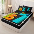 thumbnail image 2 of Metsweet Happy Birthday Dinosaur Zipper Twin Comforter Sets with Fitted Sheet and 2 Pillowcases, Number 67 Party Zipper Bedding Set, Green Orange,4-Piece,Black Reversible, 2 of 6