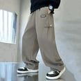 thumbnail image 3 of Cethrio Boys Casual Sweatpants, Loose Fit Open Bottom Running Straight-leg Pants with Pockets Khaki Size 14-16, 3 of 8