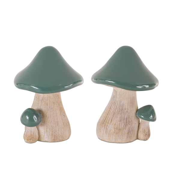 Melrose Set of 2 Green Mushroom Tabletop Decorations 6.25"
