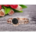 thumbnail image 3 of 2 Carat Round Cut Black Diamond Moissanite Bridal Set Engagement Ring With Matching Band 10k Rose Gold Art Deco Vintage Look, 3 of 5