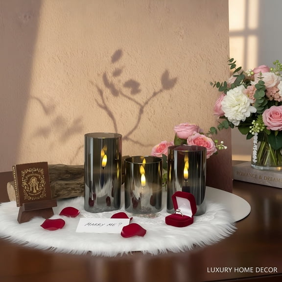 Goyuon 3 Pack Flameless LED Candles with Remote Control, 3D Wick Flickering Pillar Candles, Battery Operated with Timer & Brightness Adjustable for Home Wedding Holiday Decor