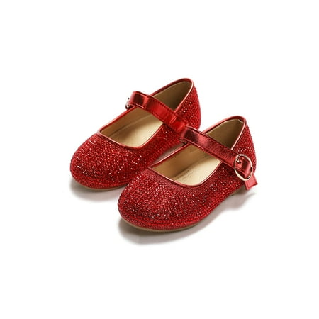 

THEE BRON Girls Kids School Dress Ballet Shoes-Toddler Cute Bow Tie Mary Jane Flatss (27-Red 5M)