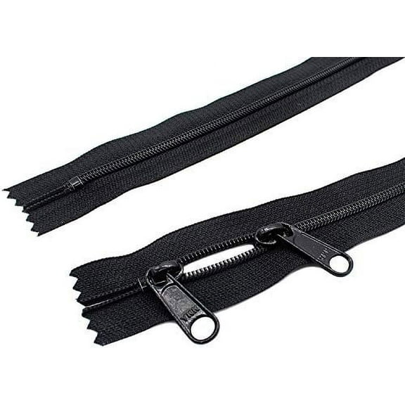 Double Slide YKK Zippers - #4.5 Coil with Closed Bottom Two Head to Head Long Zipper Pulls. - Color Black - Choose Length - Made in The United States (5 Zippers Per Pack) (27" Inches)