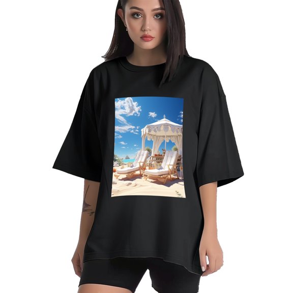 Plus Size Shirt for Women Black Tops for Women Short Sleeves Shirt for Women Seaside (50) T Shirt Crewneck Shirt for Women XS