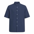 thumbnail image 4 of DPTALR Men's Slim Fit Solid Button Shirt Short Sleeve Turndown Collar Business Casual Style,Navy,Big and Tall Man XXXXL, 4 of 6