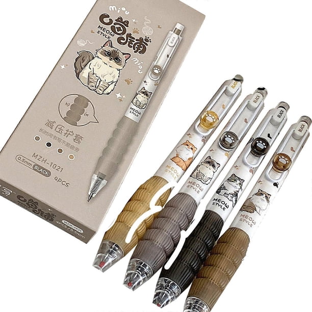 4 Pcs Aesthetic Gel Pen 0.5mm Writing Pen Retractable Black Ink Pen Cartoon Pet Neutral Pen Pressing Pen for Women Men