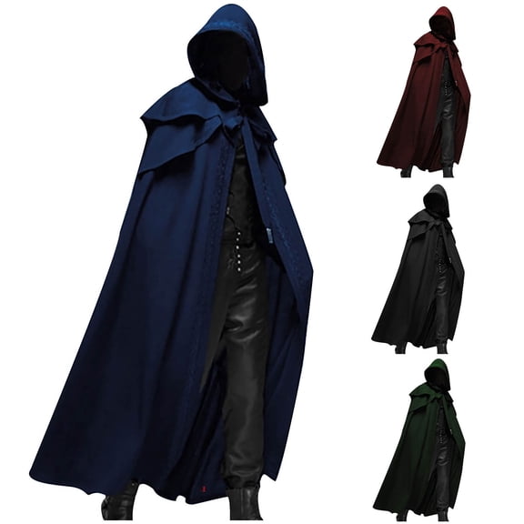 FNFYFH Mens Medieval Cloak with Hood Renaissance Costuems Halloween Cosplay Knight Tunic Gothic Witch Party Cape